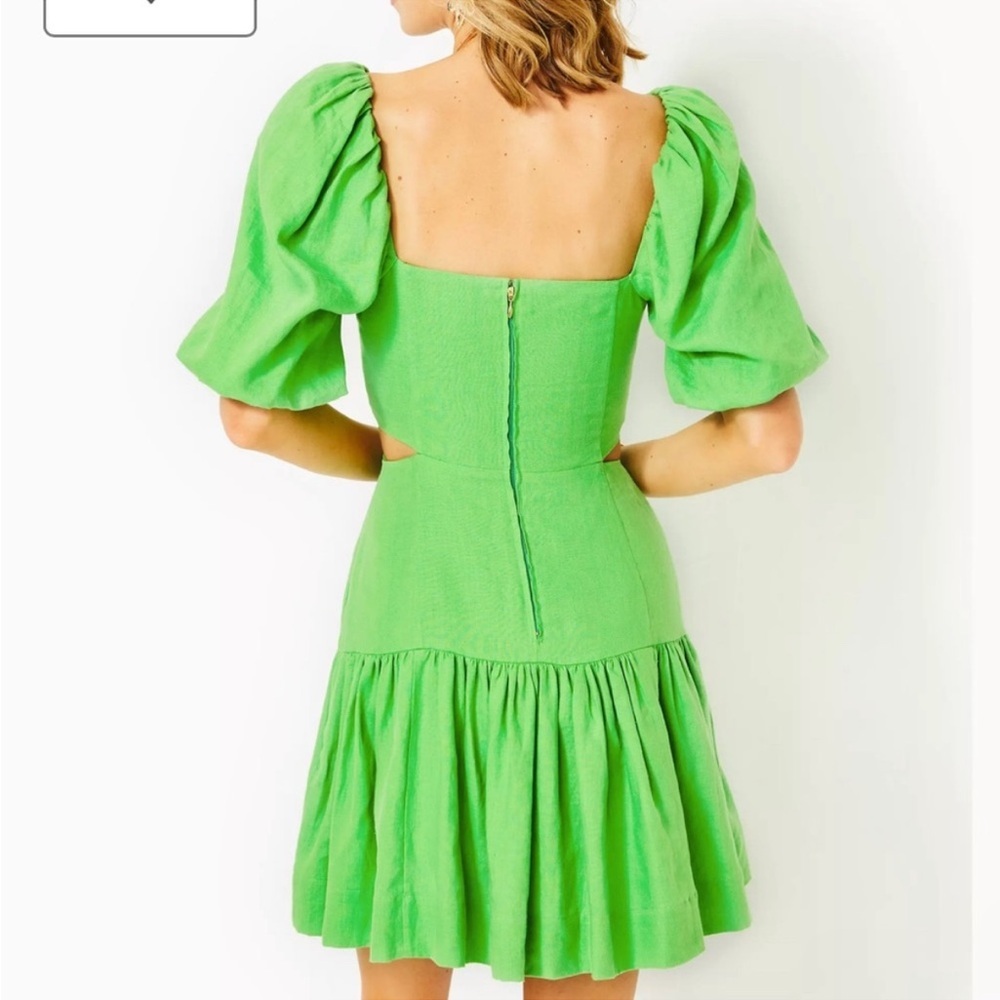 Lilly Pulitzer Sz 00 Lime Green Square Neck Mini Dress • NEW! - Picture 2 of 9
